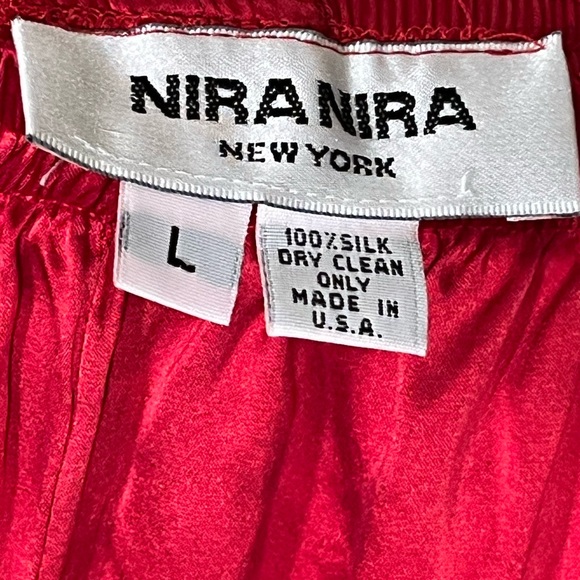 VTG 100% Silk Red Pants Women Large Pull On Elastic Waist Pockets Wide Leg - Picture 4 of 4